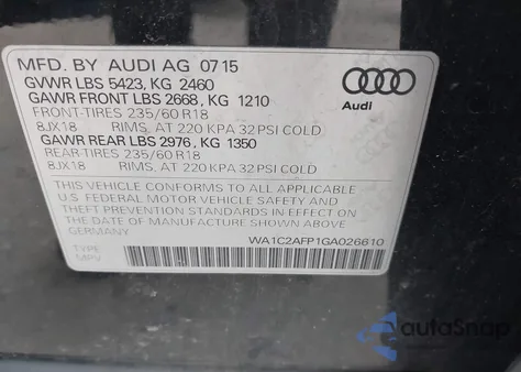 2016 Audi Q5 2.0T Premium from USA, damaged, VIN WA1C2AFP1GA026610